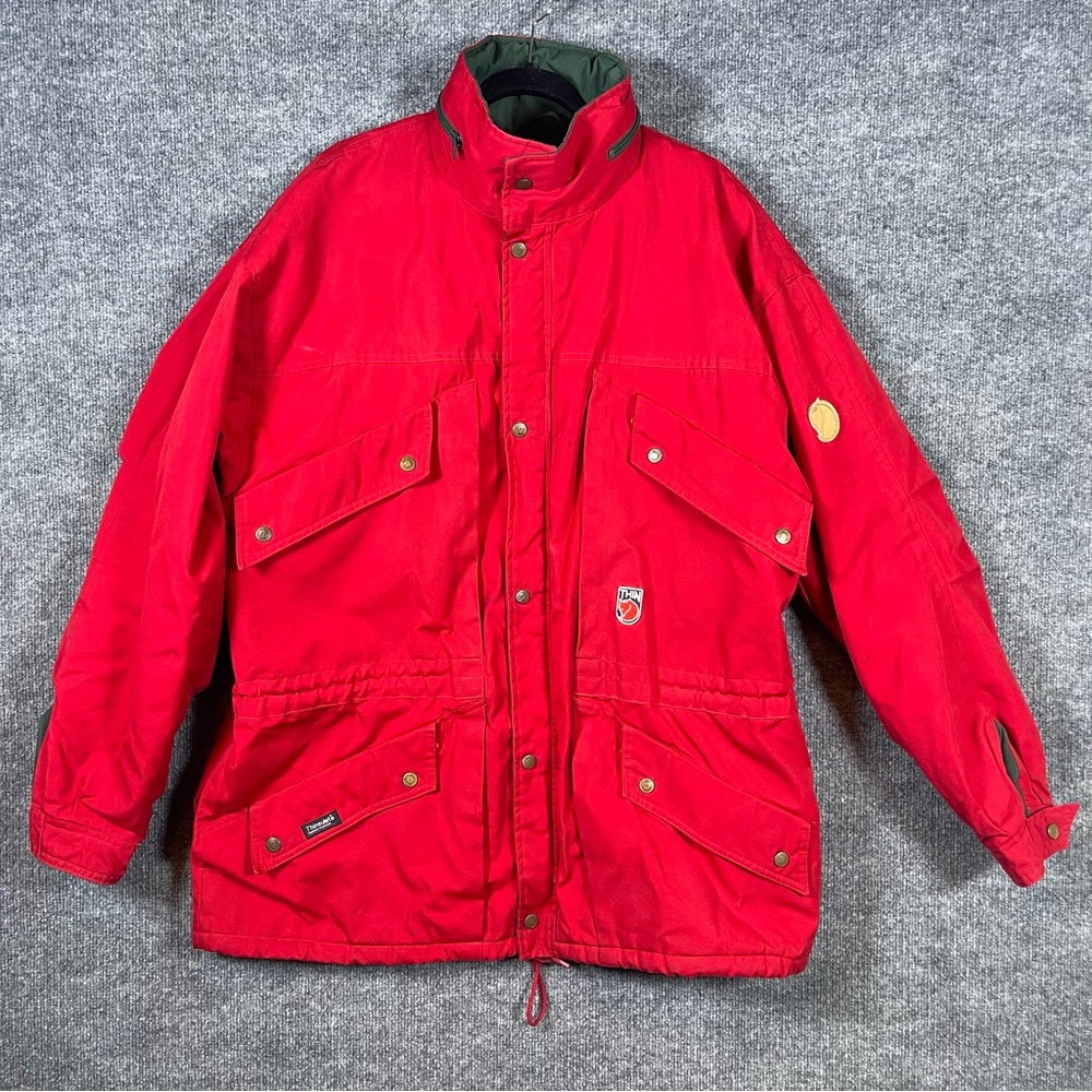 Fjallraven Mens XL Red Green Hooded Vagge Thin Vintage Jacket Parka Coat Outdoor